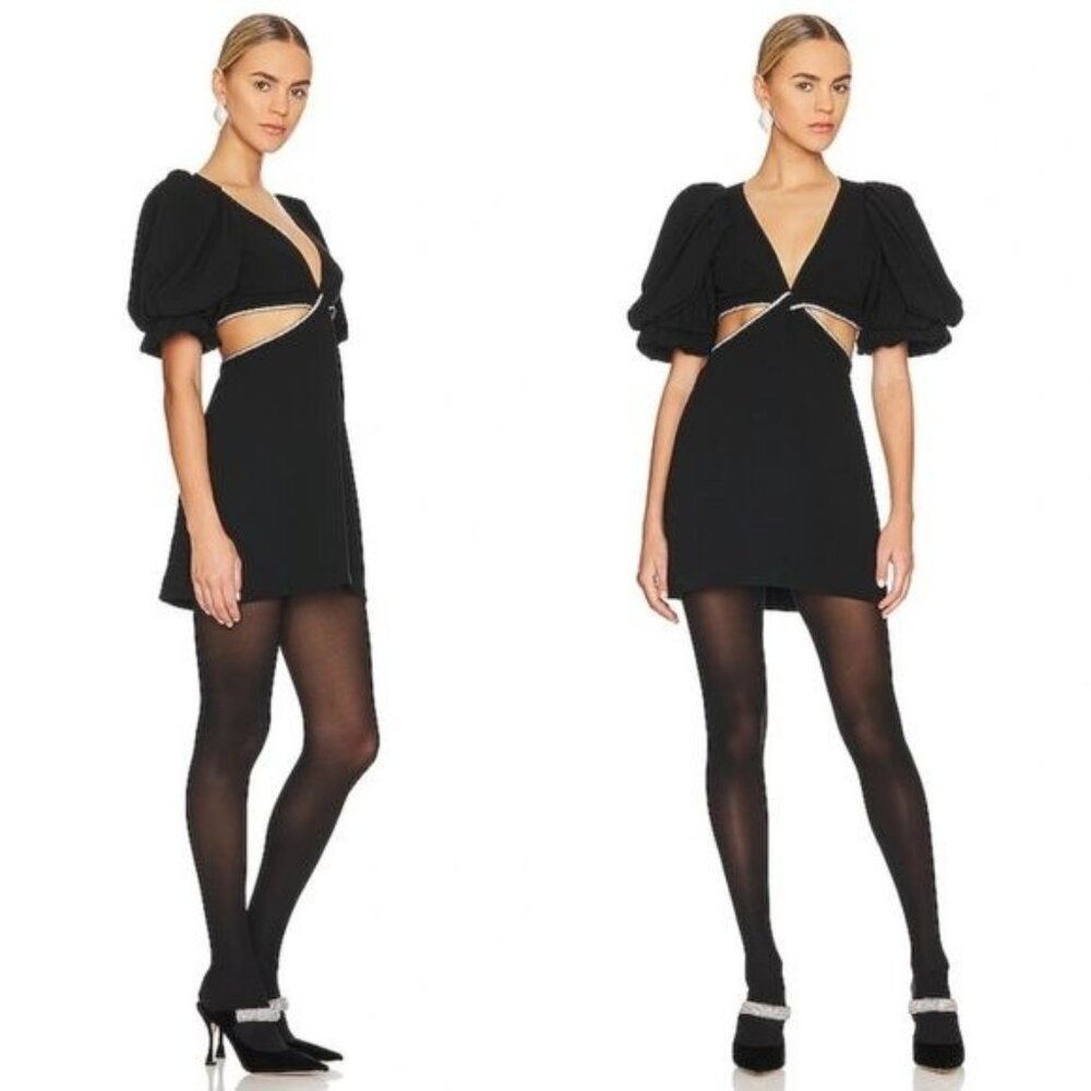 ALC Hazel Crystal Twist Cutout Mini Dress 12 Black Balloon Puff Sleeve Formal